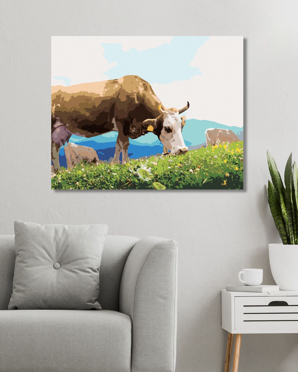 zuty Malování podle čísel - KRÁVA NA PASTVĚ U HOR - Rozměr: 40x50 cm, Rámování: Varianta: vypnuté plátno na rám - obrázek 6