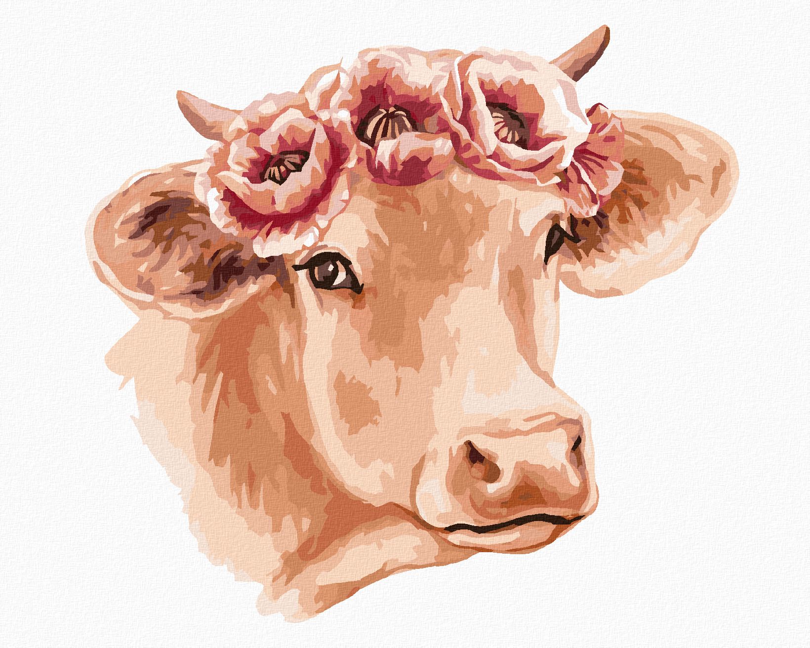 zuty Malování podle čísel - KRÁVA S KVĚTINOVÝM VĚNCEM - Rozměr: 40x50 cm, Rámování: Varianta: bez rámu a bez vypnutí plátna - obrázek 1