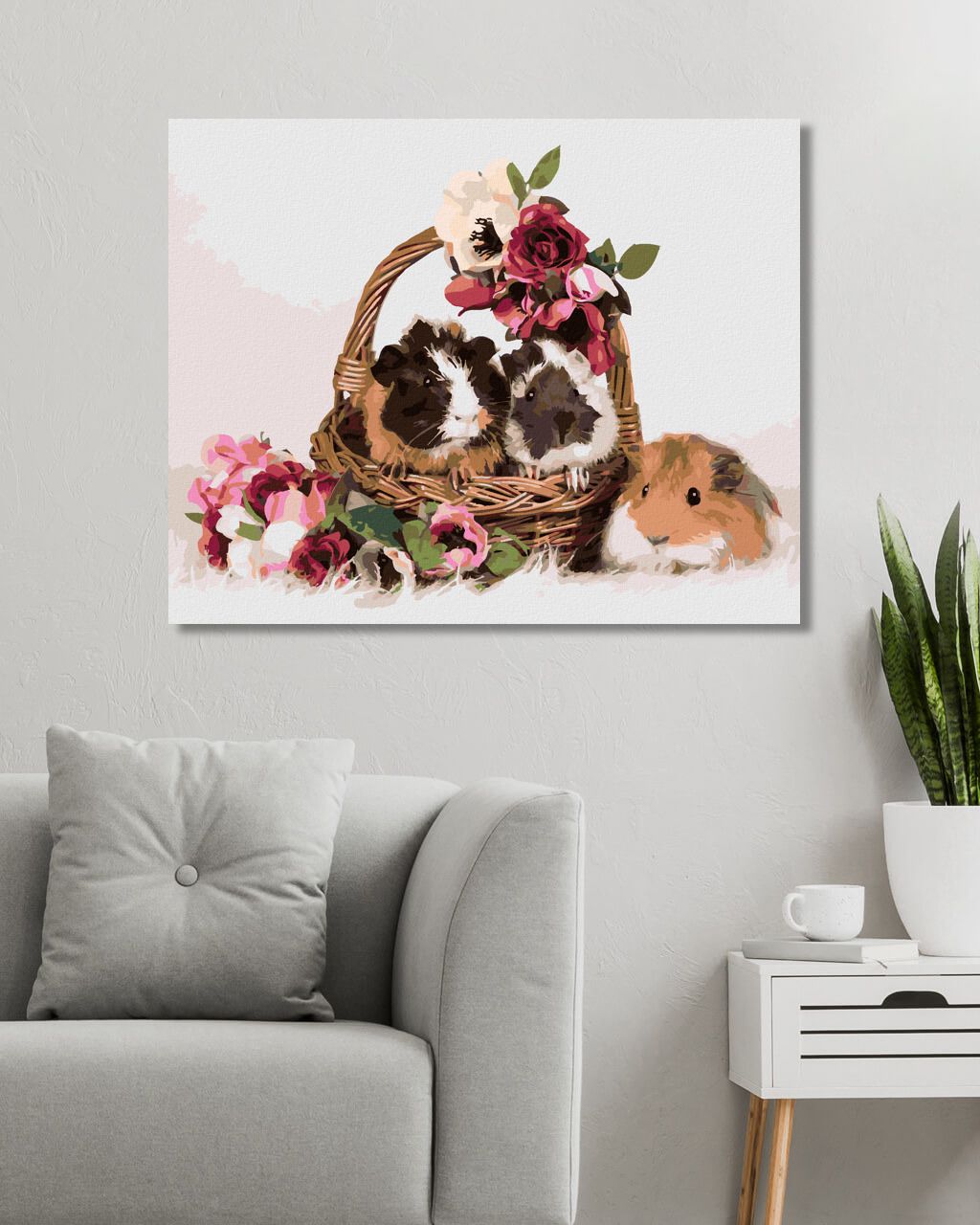zuty Malování podle čísel - MORČATA V KOŠÍKU S KVĚTINAMI - Rozměr: 40x50 cm, Rámování: Varianta: bez rámu a bez vypnutí plátna - obrázek 8