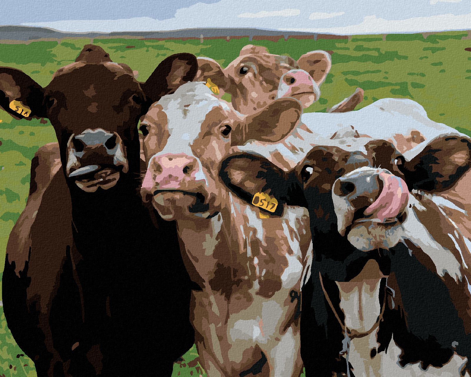 zuty Malování podle čísel - KRÁVA A JEJÍ KAMARÁDI - Rozměr: 40x50 cm, Rámování: Varianta: bez rámu a bez vypnutí plátna - obrázek 1