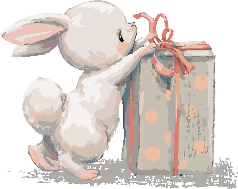 zuty Malování podle čísel - ZAJÍC S NAROZENINOVÝM DÁRKEM - Rozměr: 40x50 cm, Rámování: Varianta: bez rámu a bez vypnutí plátna - obrázek 2