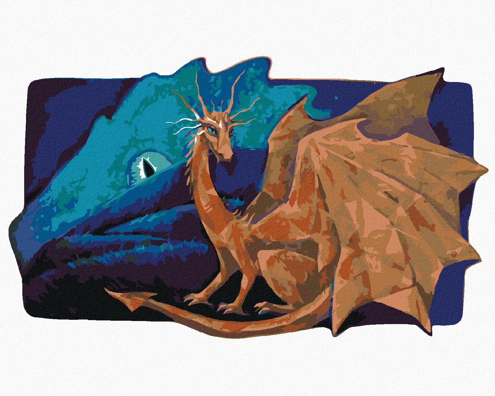 zuty Malování podle čísel - VELKÝ MĚSÍČNÍ DRAK SPOLU SE ZLATÝM DRAKEM - Rozměr: 40x50 cm, Rámování: Varianta: vypnuté plátno na rám - obrázek 1
