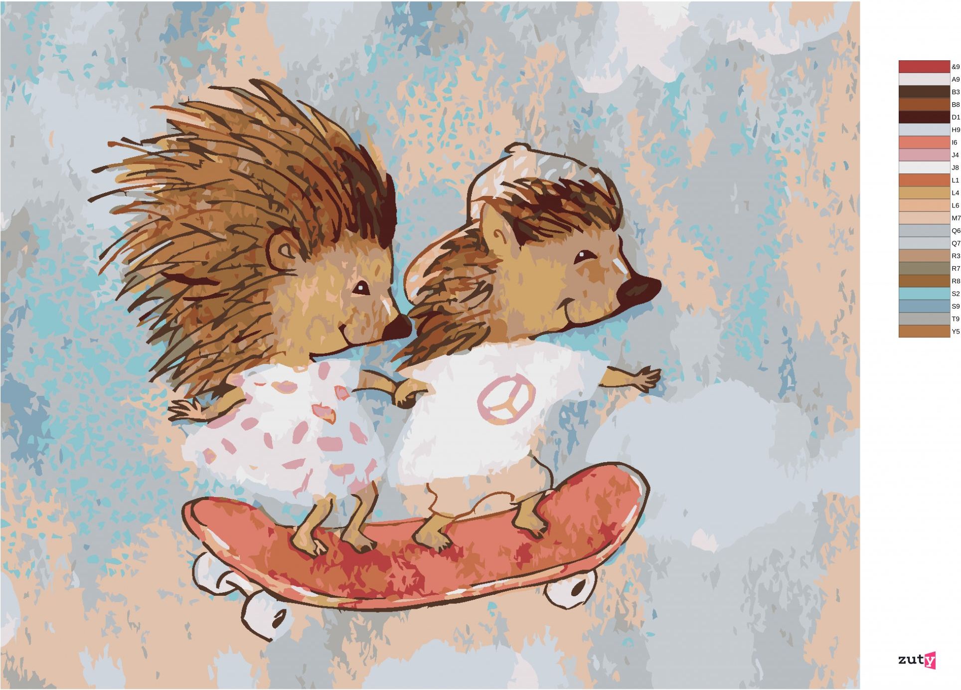 zuty Malování podle čísel - JEŽEK S KAMARÁDEM NA SKATEBOARDU - Rozměr: 40x50 cm, Rámování: Varianta: bez rámu a bez vypnutí plátna - obrázek 5