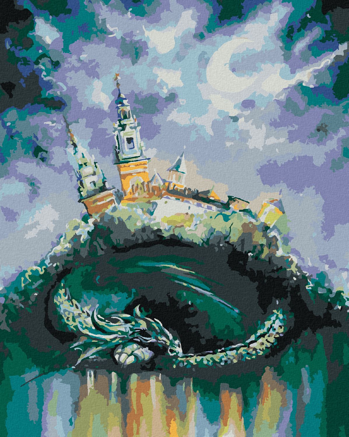 zuty Malování podle čísel - DRAK SPÍCÍ POD ZÁMKEM - Rozměr: 40x50 cm, Rámování: Varianta: bez rámu a bez vypnutí plátna - obrázek 1