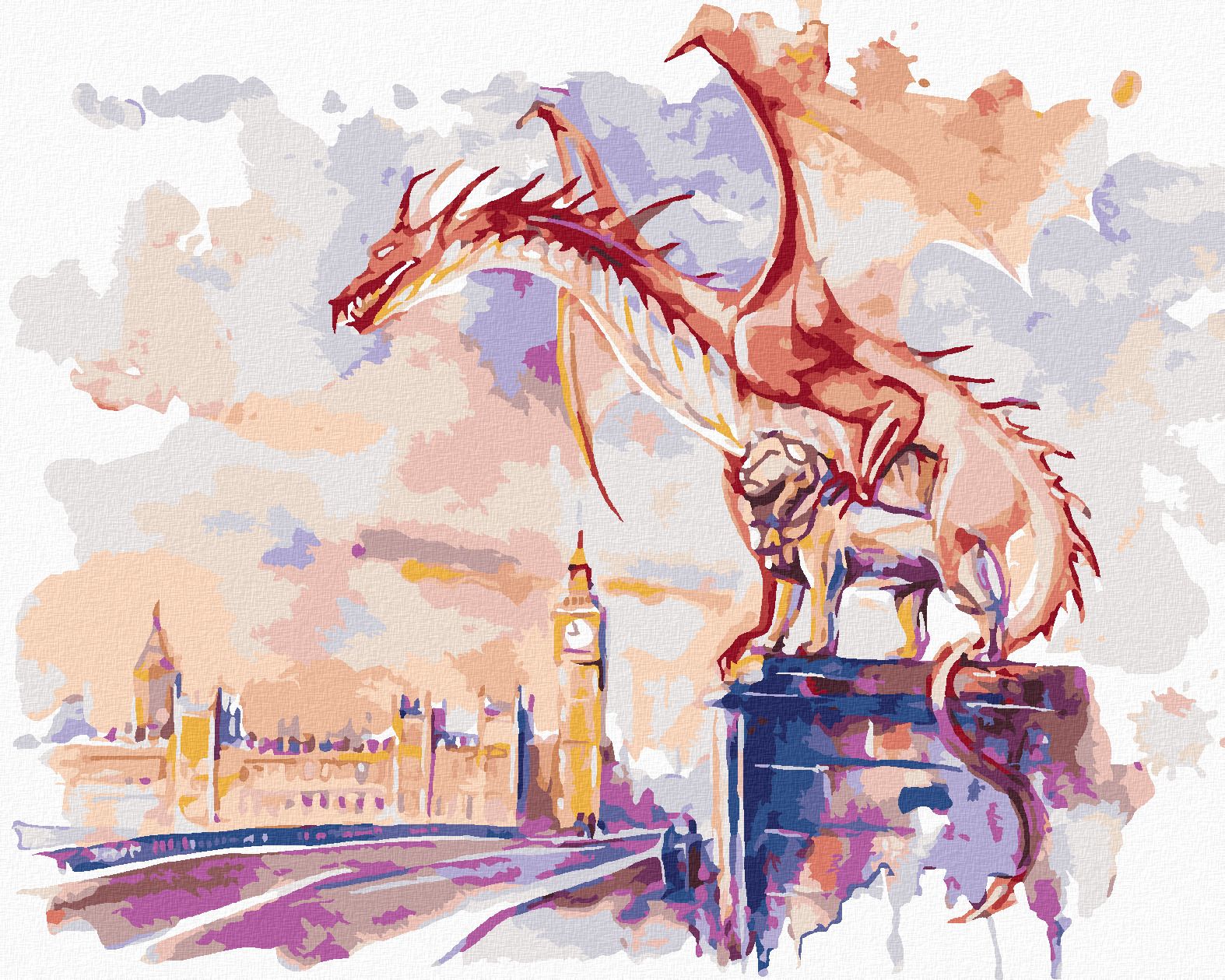zuty Malování podle čísel - DRAK SEDÍCÍ NA WESTMINSTERSKÉM MOSTĚ V LONDÝNĚ - Rozměr: 40x50 cm, Rámování: Varianta: vypnuté plátno na rám - obrázek 1