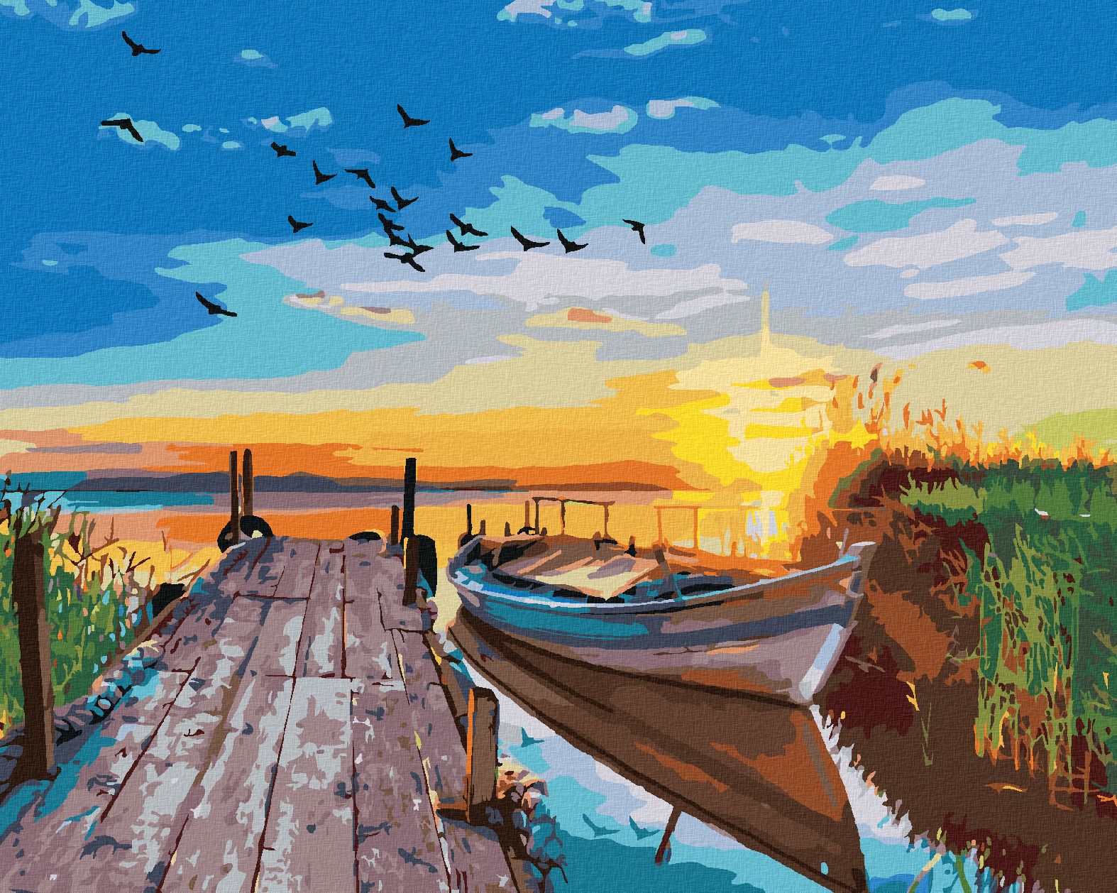 zuty Malování podle čísel - ZÁPAD SLUNCE NAD JEZEREM S LOĎKOU - Rozměr: 40x50 cm, Rámování: Varianta: bez rámu a bez vypnutí plátna - obrázek 1