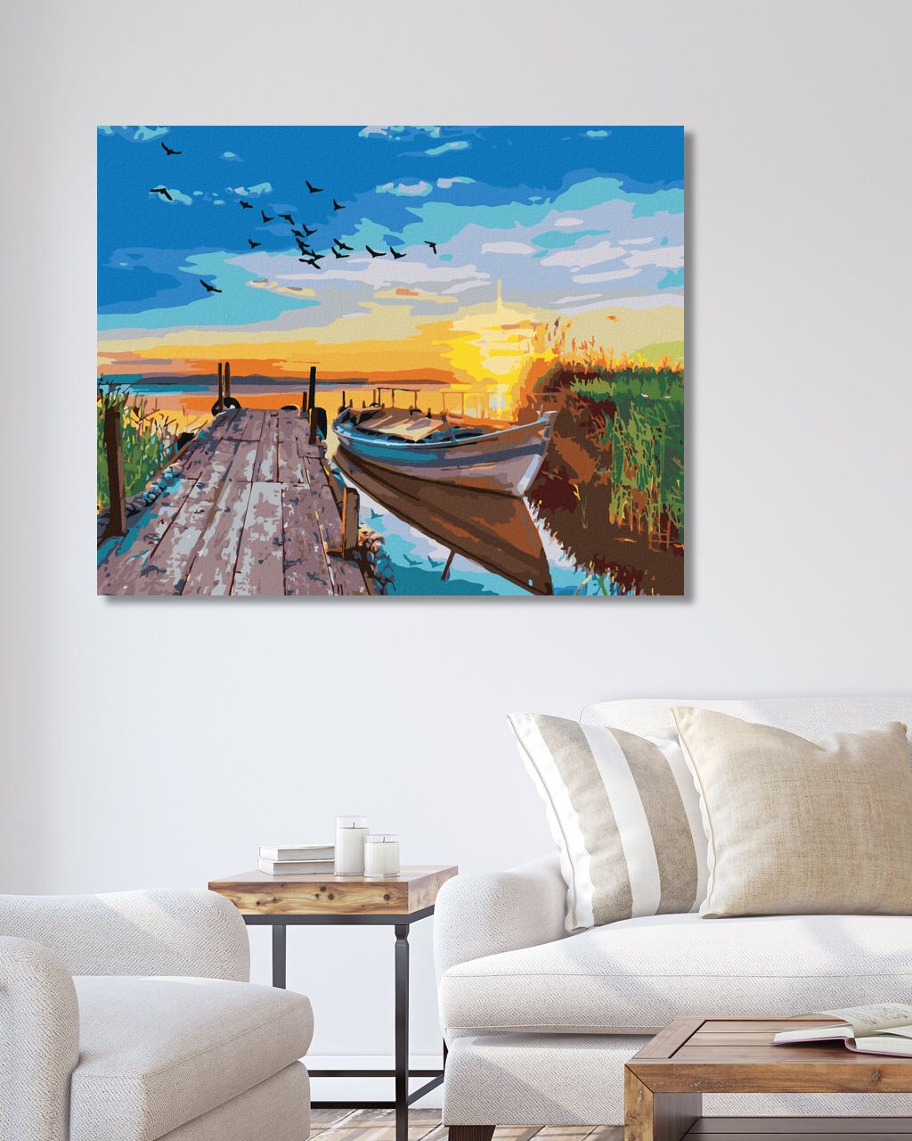 zuty Malování podle čísel - ZÁPAD SLUNCE NAD JEZEREM S LOĎKOU - Rozměr: 40x50 cm, Rámování: Varianta: bez rámu a bez vypnutí plátna - obrázek 5