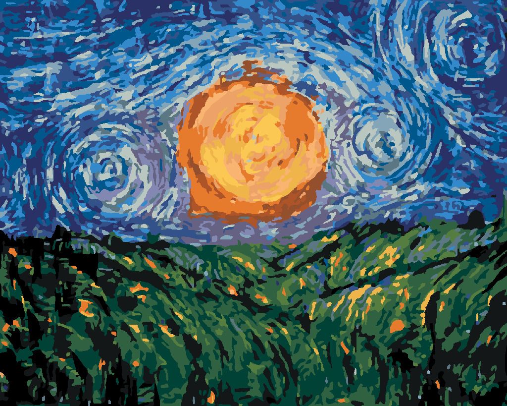 zuty Malování podle čísel - SLUNCE NA OBLOZE PODLE VAN GOGHA - Rozměr: 40x50 cm, Rámování: Varianta: vypnuté plátno na rám - obrázek 5