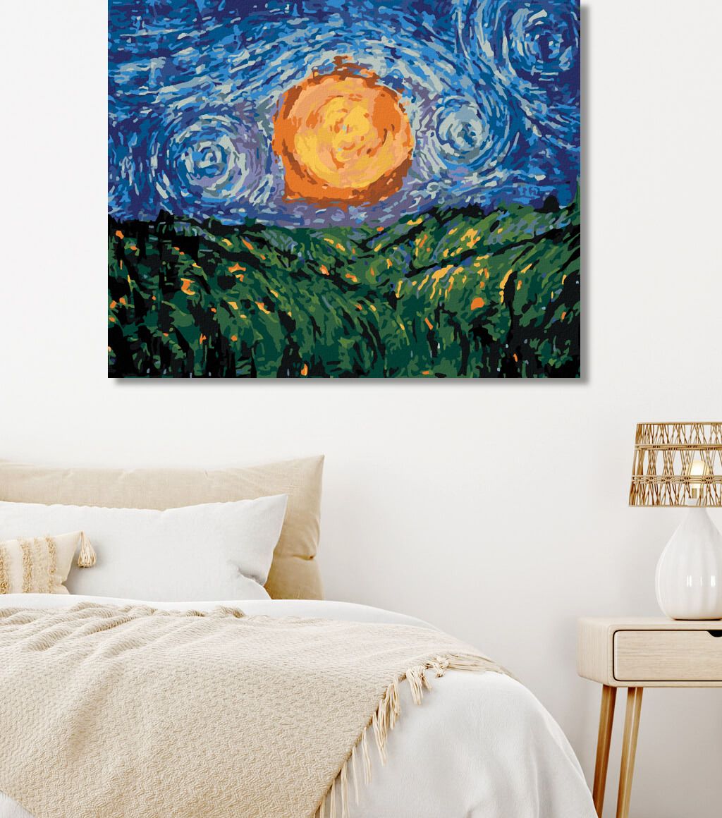 zuty Malování podle čísel - SLUNCE NA OBLOZE PODLE VAN GOGHA - Rozměr: 40x50 cm, Rámování: Varianta: vypnuté plátno na rám - obrázek 6