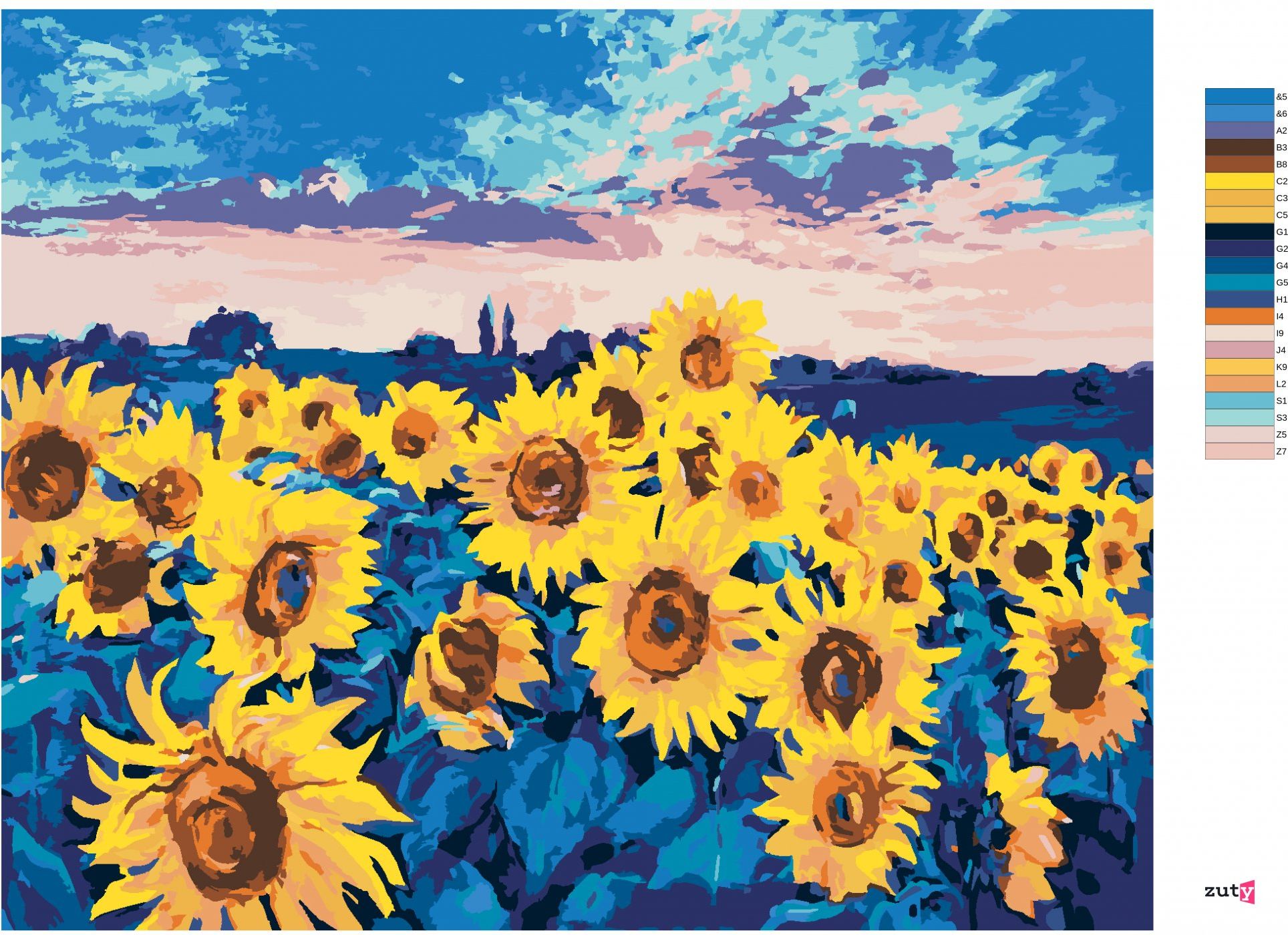zuty Malování podle čísel - SLUNEČNICE NA POLI - Rozměr: 40x50 cm, Rámování: Varianta: vypnuté plátno na rám - obrázek 7