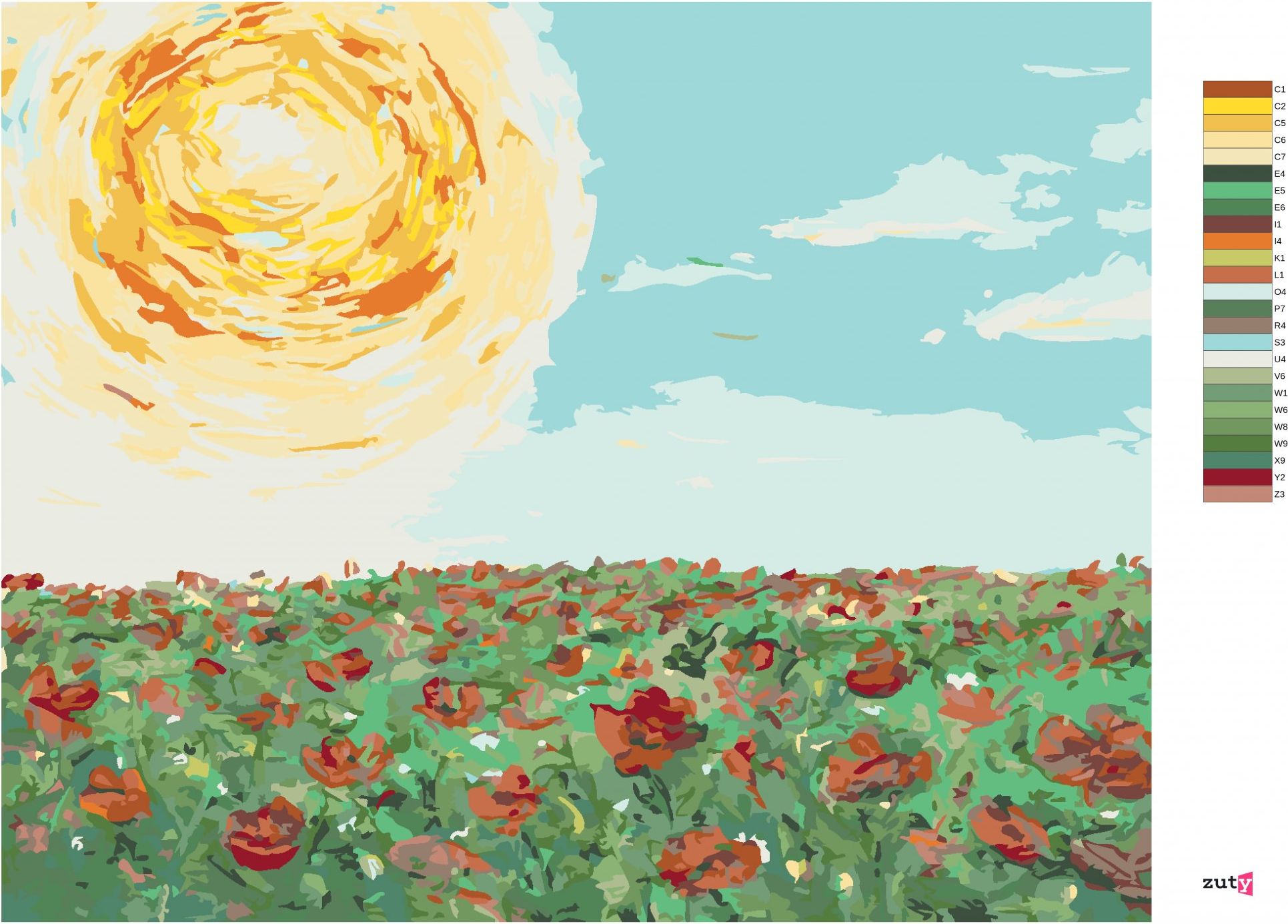 zuty Malování podle čísel - SLUNCE NAD MAKOVÝM POLEM - Rozměr: 40x50 cm, Rámování: Varianta: bez rámu a bez vypnutí plátna - obrázek 6