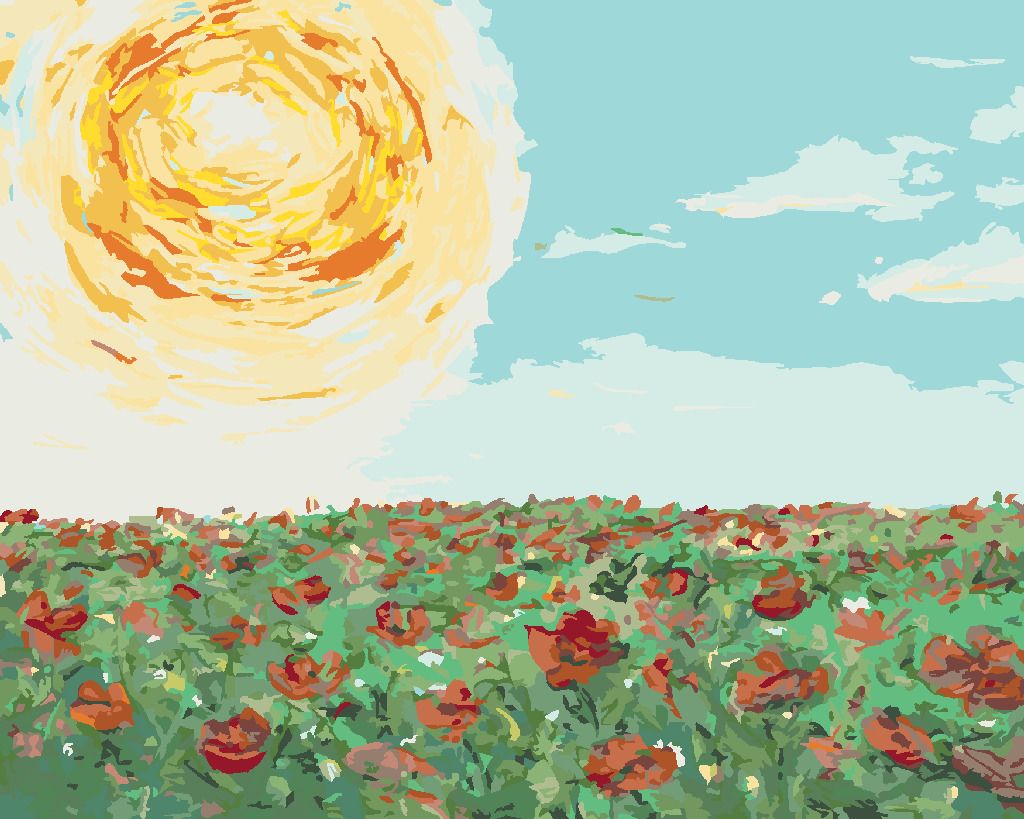 zuty Malování podle čísel - SLUNCE NAD MAKOVÝM POLEM - Rozměr: 40x50 cm, Rámování: Varianta: bez rámu a bez vypnutí plátna - obrázek 8