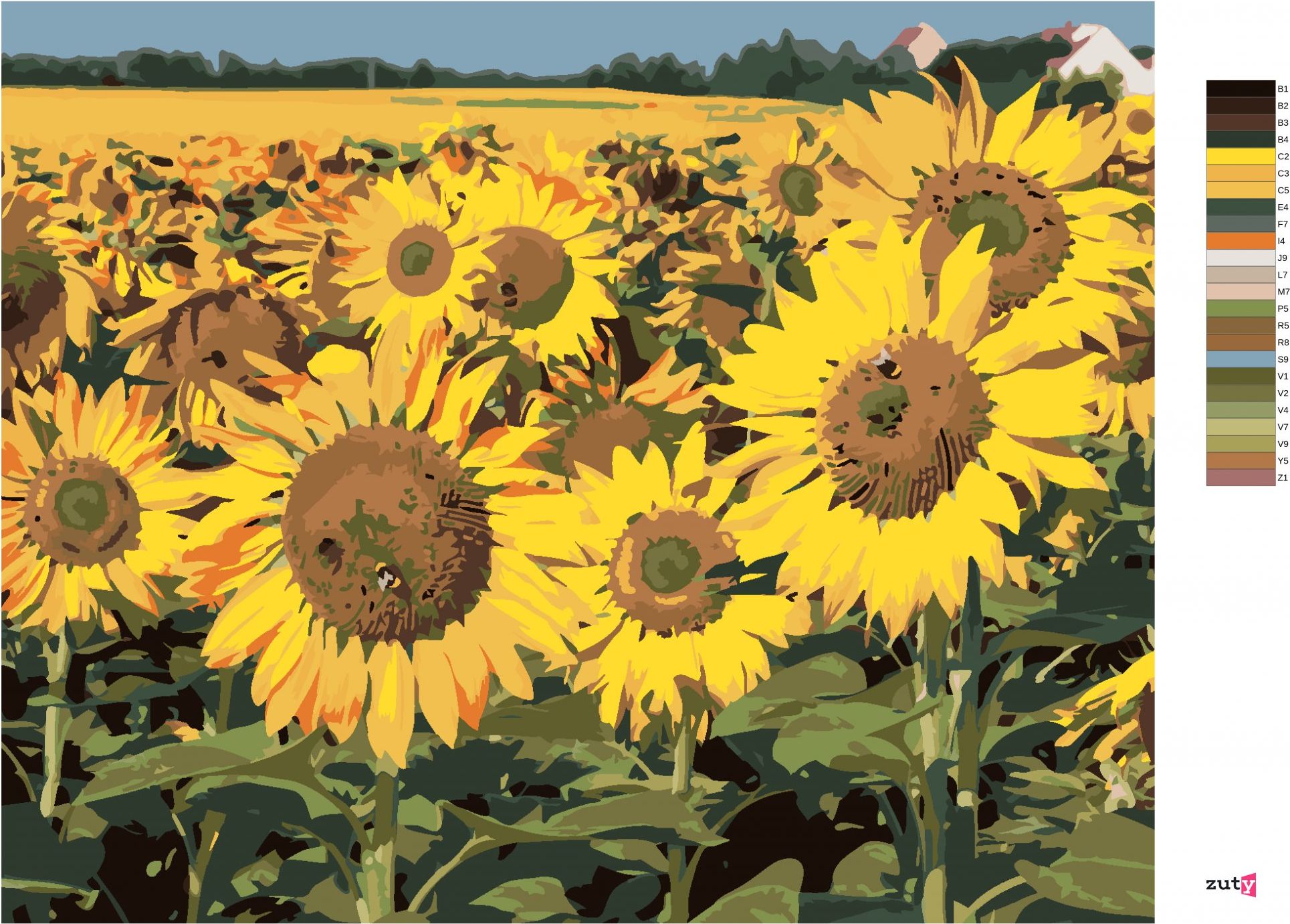 zuty Malování podle čísel - SLUNEČNICE NA POLI 2 - Rozměr: 40x50 cm, Rámování: Varianta: vypnuté plátno na rám - obrázek 4