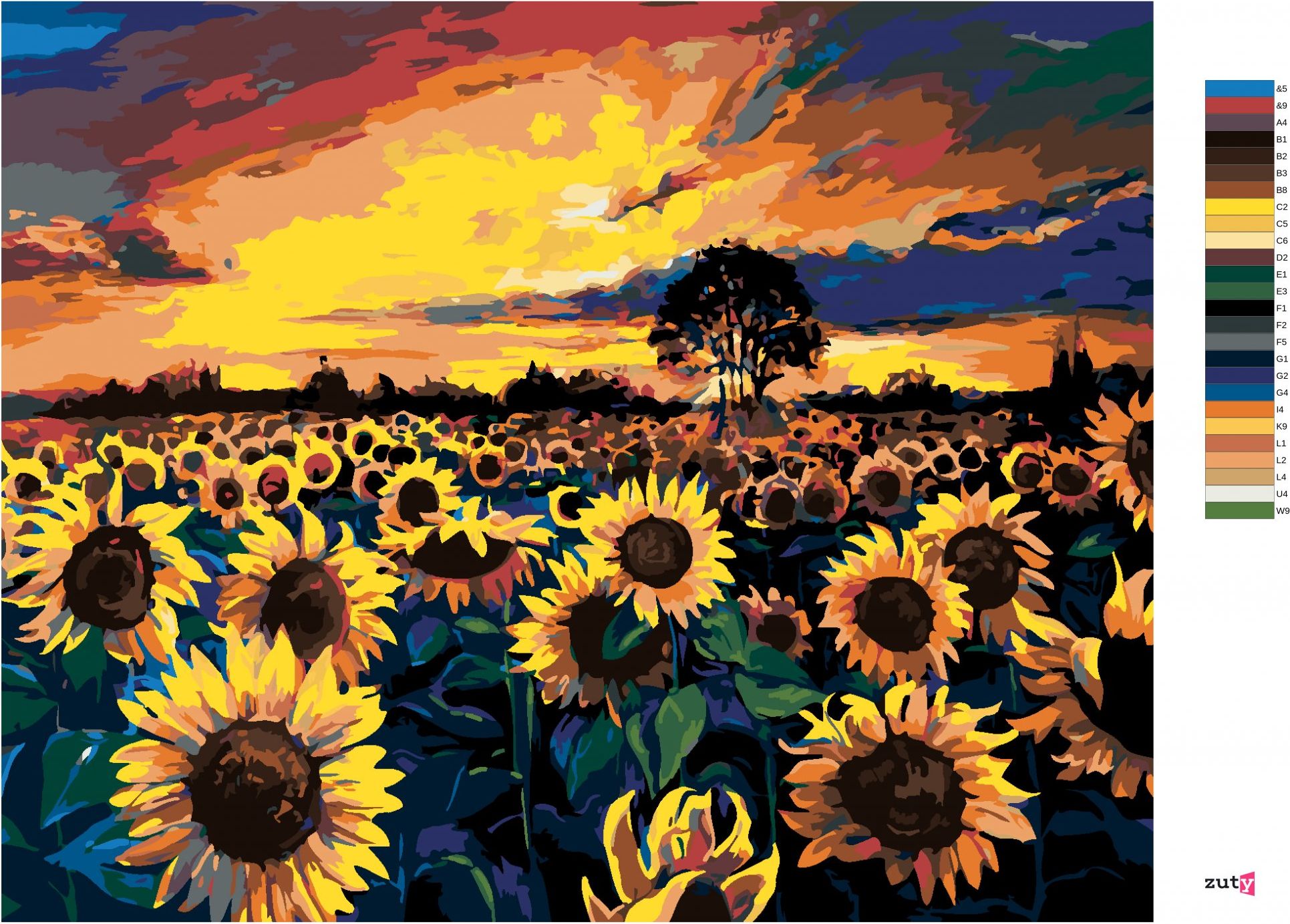 zuty Malování podle čísel - POLE PLNÉ SLUNEČNIC - Rozměr: 40x50 cm, Rámování: Varianta: vypnuté plátno na rám - obrázek 4