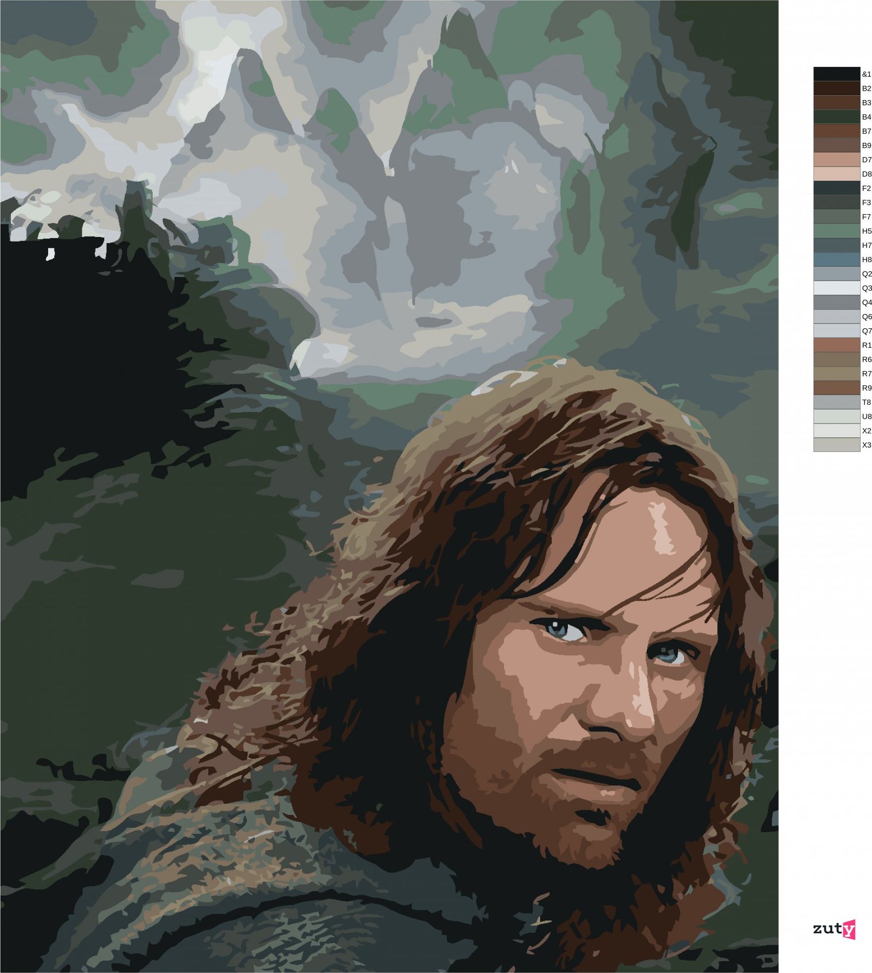 zuty Malování podle čísel - ARAGORN PORTRÉT (PÁN PRSTENŮ) - Rozměr: 40x50 cm, Rámování: Varianta: vypnuté plátno na rám - obrázek 3
