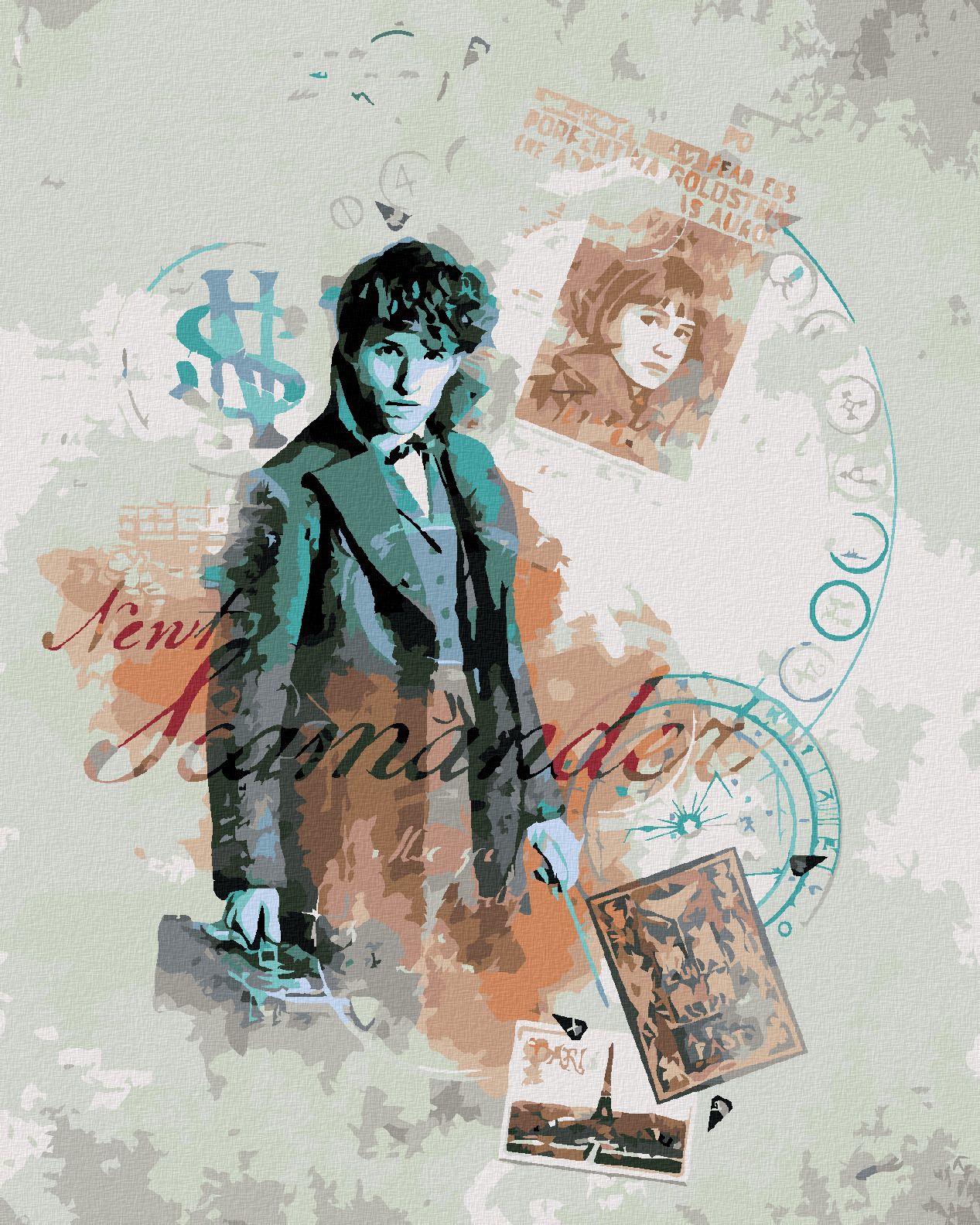 zuty Malování podle čísel - KOLÁŽ MLOK SCAMANDER (FANTASTICKÁ ZVÍŘATA) - Rozměr: 40x50 cm, Rámování: Varianta: bez rámu a bez vypnutí plátna - obrázek 1
