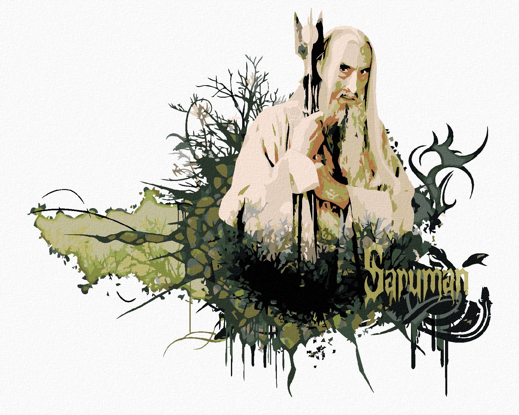 zuty Malování podle čísel - MALOVANÝ SARUMAN (PÁN PRSTENŮ) - Rozměr: 40x50 cm, Rámování: Varianta: bez rámu a bez vypnutí plátna - obrázek 1