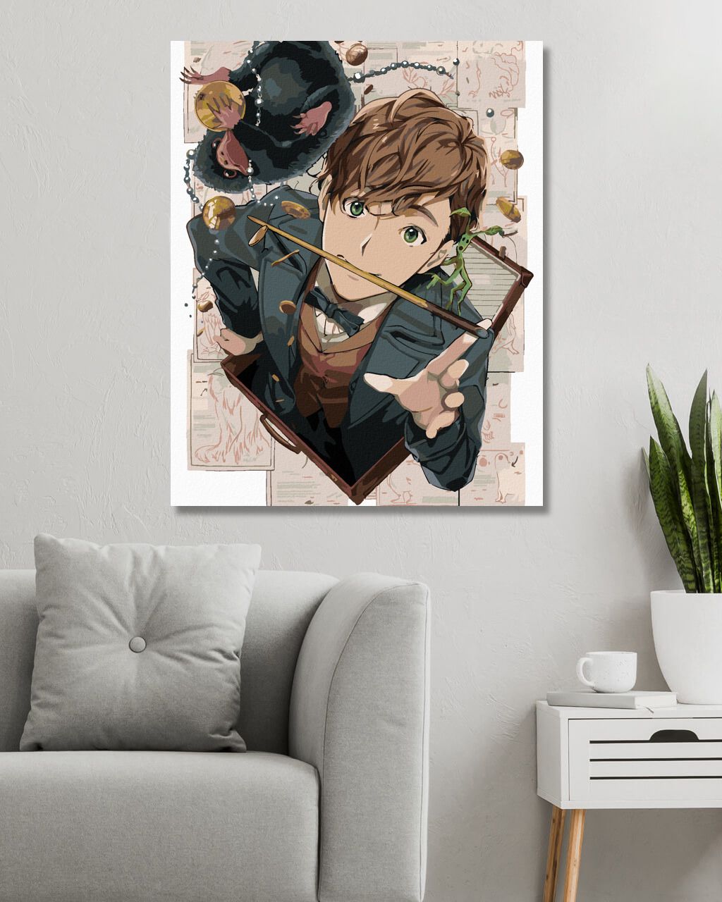 zuty Malování podle čísel - KRESLENÝ MLOK SCAMANDER, KŮROLEZ VĚTVÍK A HRABÁK (FANTASTICKÁ ZVÍŘATA) - Rozměr: 40x50 cm, Rámování: Varianta: vypnuté plátno na rám - obrázek 4