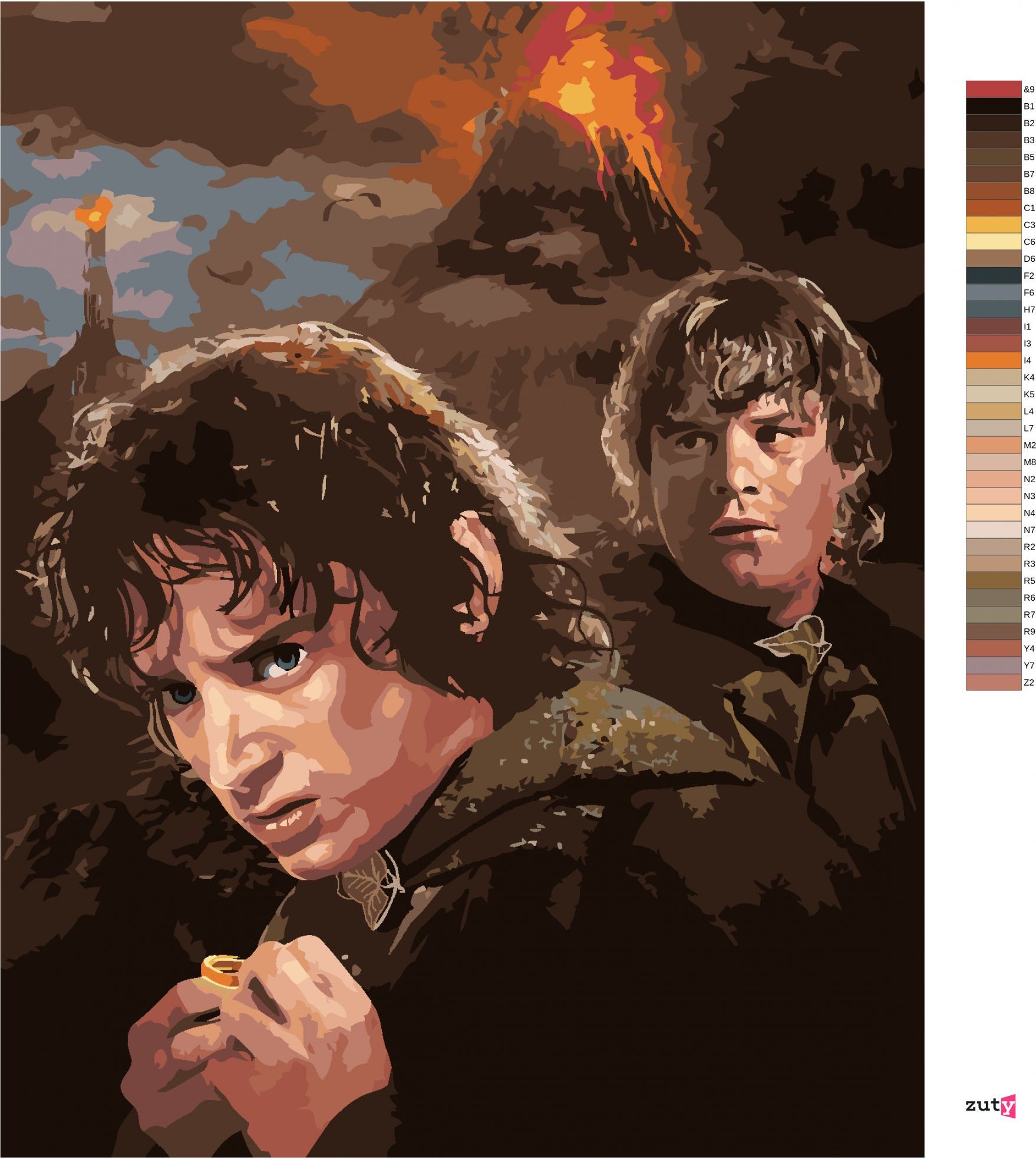zuty Malování podle čísel - FRODO A SAM U HORY OSUDU (PÁN PRSTENŮ) - Rozměr: 40x50 cm, Rámování: Varianta: vypnuté plátno na rám - obrázek 9