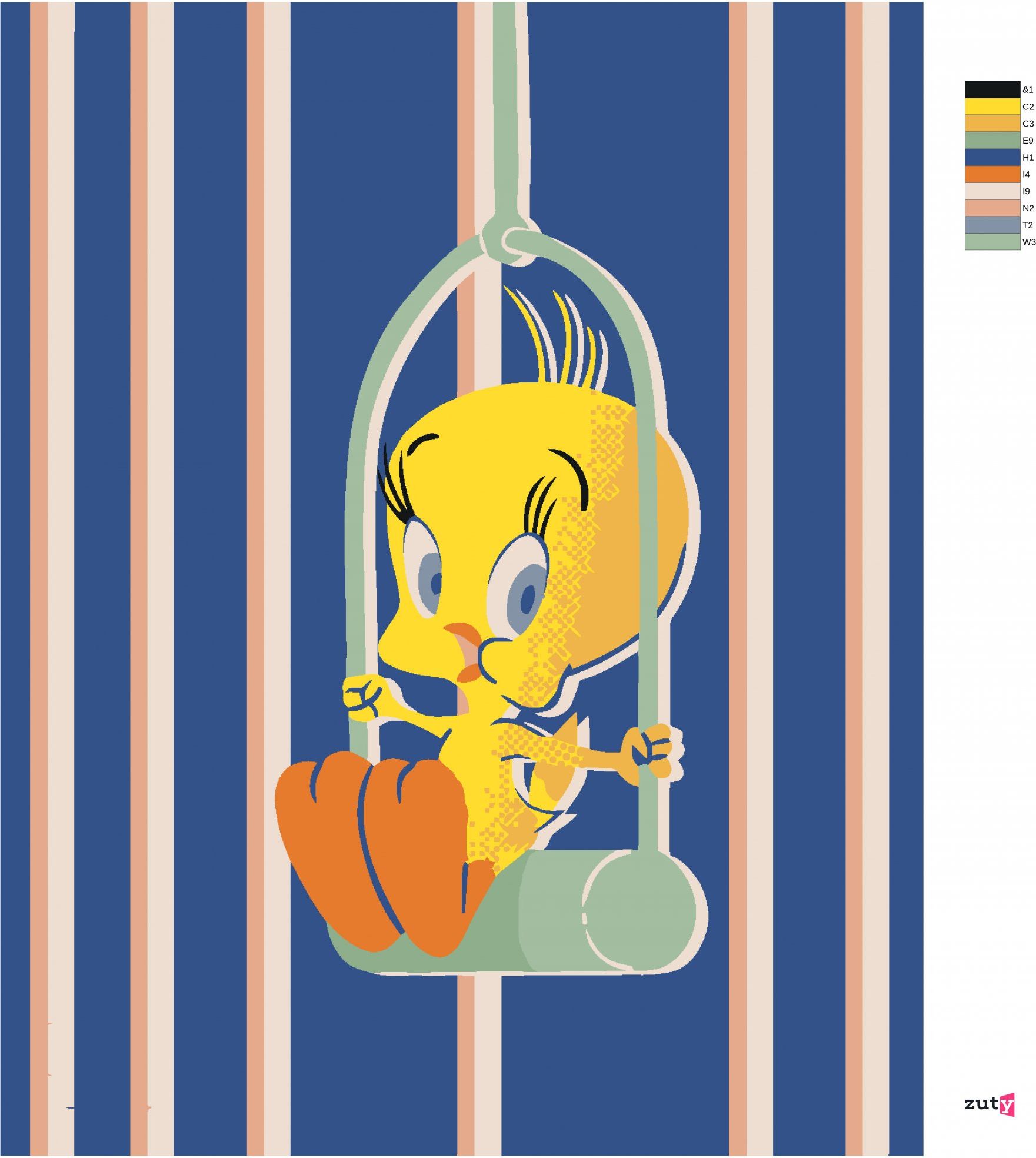 zuty Malování podle čísel - TWEETY NA BIDÝLKU (LOONEY TUNES) - Rozměr: 40x50 cm, Rámování: Varianta: vypnuté plátno na rám - obrázek 6