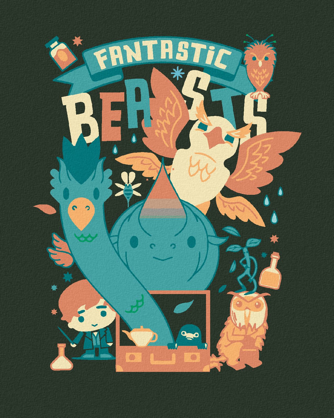 zuty Malování podle čísel - PLAKÁT KRESLENÍ TVOROVÉ A MLOK SCAMANDER (FANTASTICKÁ ZVÍŘATA) - Rozměr: 40x50 cm, Rámování: Varianta: vypnuté plátno na rám - obrázek 1