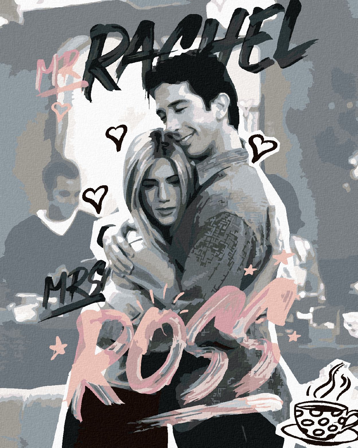 zuty Malování podle čísel - ROSS A RACHEL II (PŘÁTELÉ) - Rozměr: 40x50 cm, Rámování: Varianta: vypnuté plátno na rám - obrázek 1
