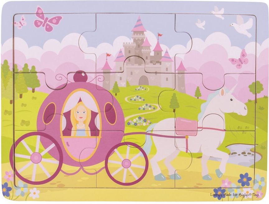 Bigjigs Toys Dřevěné puzzle princezna s kočárem - obrázek 1