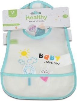 Cangaroo Nepromokavý bryndáček s kapsou Baby Bib Healthy - modrý - obrázek 1