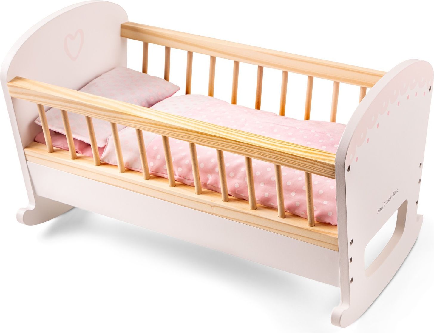New Classic Toys Růžová dřevěná kolébka pro panenky - obrázek 1