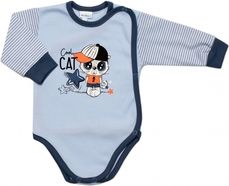Kojenecká souprava body a polodupačky - COOL CAT modrá s proužky - vel.62 - obrázek 2