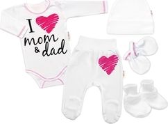 Kojenecká 5-dílná soupravička bavlna - I LOVE MOM AND DAD bílá s růžovou - vel.56 - obrázek 1