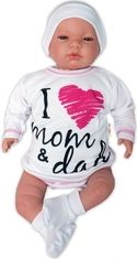 Kojenecká 5-dílná soupravička bavlna - I LOVE MOM AND DAD bílá s růžovou - vel.56 - obrázek 2