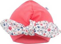 Dívčí bavlněná čepička - TURBAN lososový s květinovým vzorem - vel.86 - obrázek 1