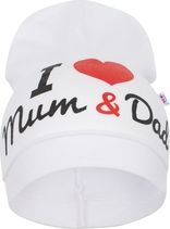 Kojenecká nasazovací bavlněná čepička - I LOVE MAM AND DAD bílá - vel.80-92 - obrázek 1