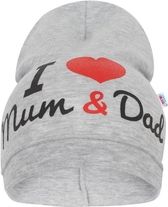 Kojenecká nasazovací bavlněná čepička - I LOVE MAM AND DAD šedá - vel.80-92 - obrázek 1