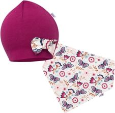 Dívčí set - bavlněná čepička a šátek - MAŠLIČKA motýlci fuchsiová - vel.86 - obrázek 1