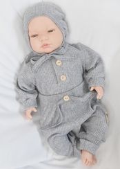 Kojenecká soupravička 3-dílná žebrovaná bavlna - HAND MADE šedá - vel.68 - obrázek 5