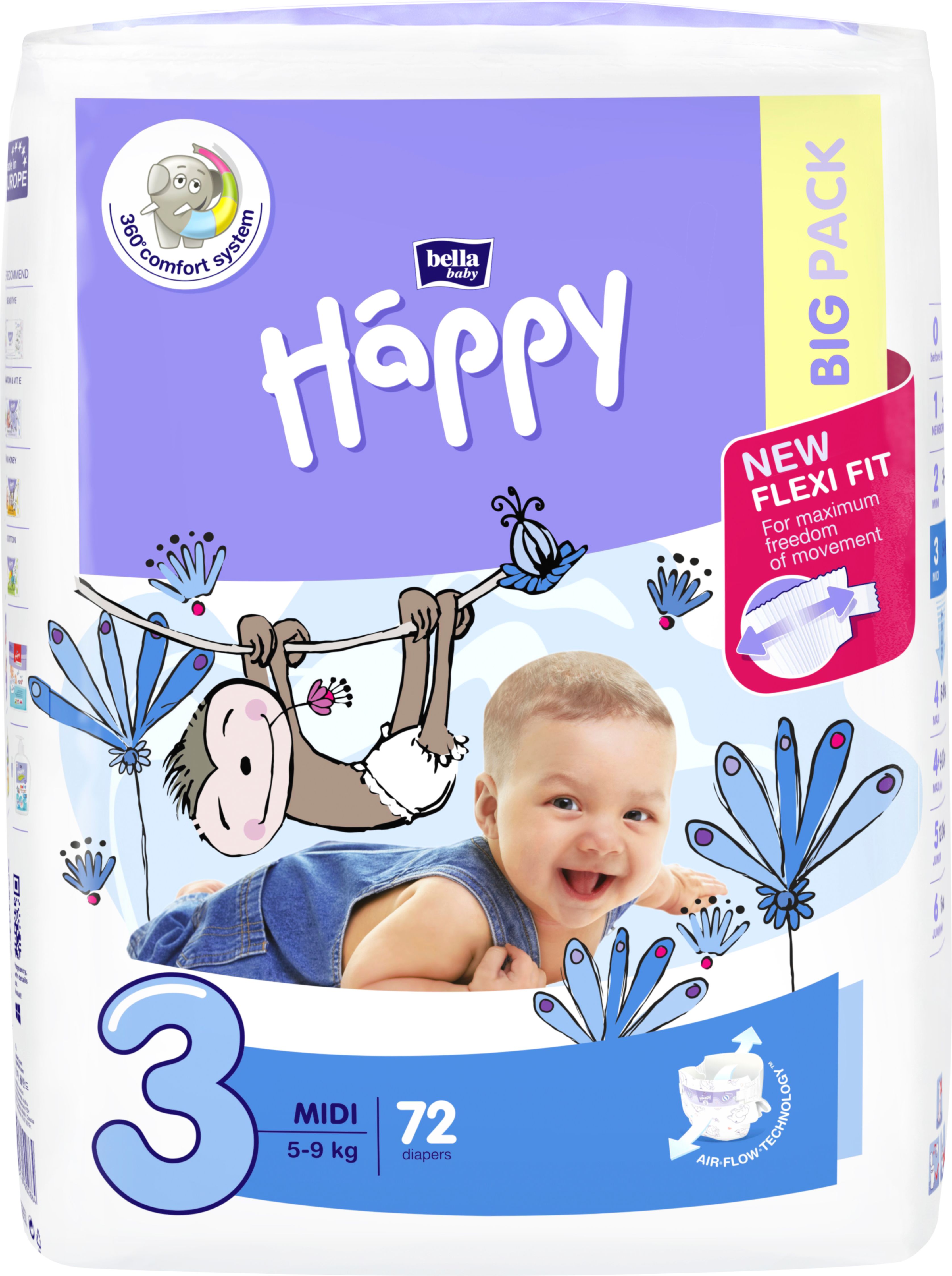 Happy Midi dětské pleny 72ks - obrázek 1