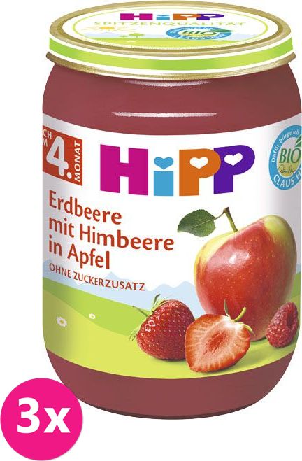 3x HIPP BIO Jablka s jahodami a malinami, 190 g - ovocný přírkm - obrázek 1