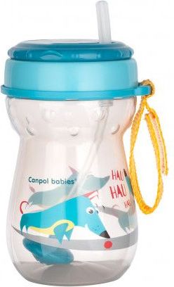 Canpol babies Sportovní nekapající láhev se slámkou Pejsek - tyrkysová - obrázek 1