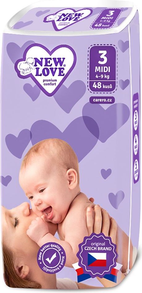 Dětské jednorázové pleny New Love Premium comfort 3 MIDI 4-9 kg 48 ks - obrázek 1