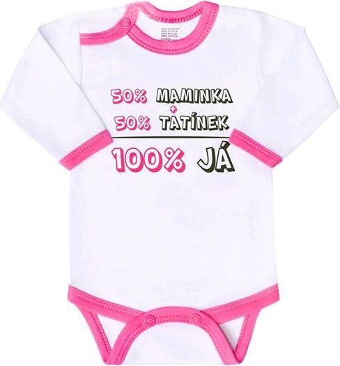 Body s potiskem New Baby 50% MAMINKA + 50% TATÍNEK - 100% JÁ růžové&nbsp;-&nbsp;62 (3-6m) - obrázek 1