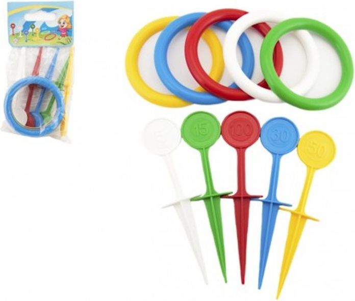 Hra házecí kroužky a kolíky plast 22cm v sáčku - obrázek 1
