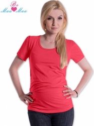 Tričko nejen těhotenské krátký rukáv - JOLY korálové i s potiskem na přání - Be MaaMaa   velikost L/XL, potisk potisk nožičky černé - obrázek 1