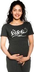 Těhotenská/Kojící noční košile krátký rukáv - XOXO grafit - BeeMaaMaa velikost L/XL - obrázek 1