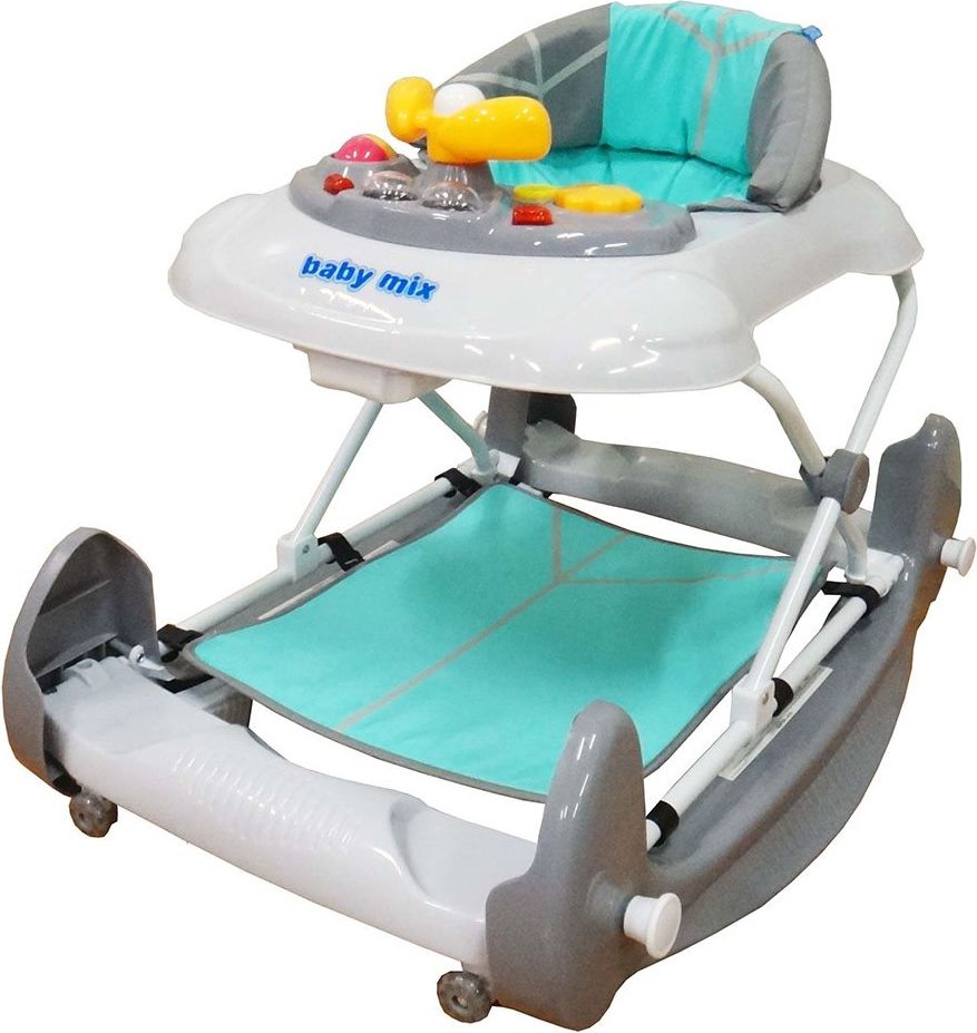 BABY MIX Dětské chodítko s houpačkou a silikonovými kolečky Baby Mix mint - obrázek 3