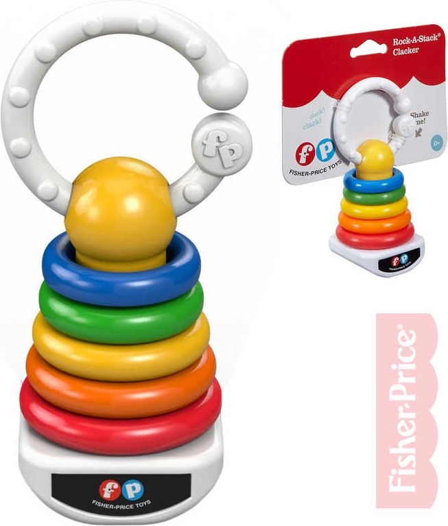FISHER PRICE Baby chrastítko plastové kroužky na tyči pro miminko - obrázek 1