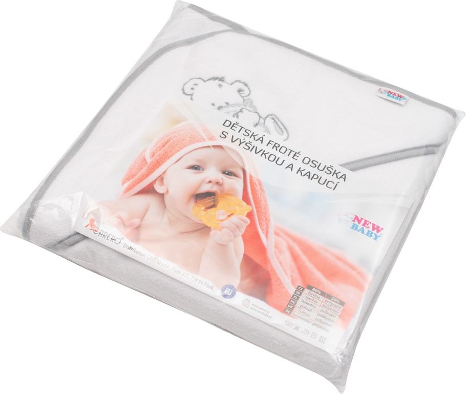 NEW BABY | Nezařazeno | Dětská froté osuška s výšivkou a kapucí New Baby 100x100 bílá žirafka | Bílá | - obrázek 20