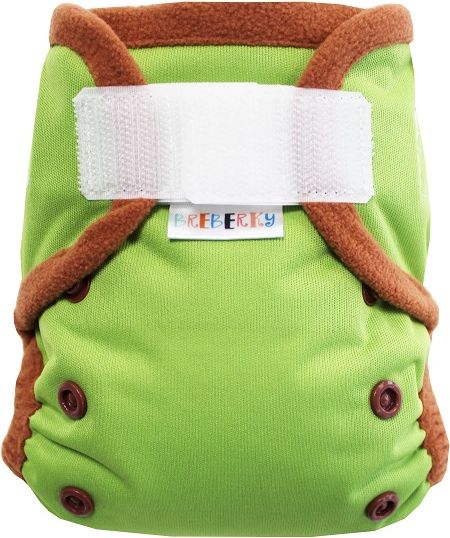 Breberky Svrchní kalhotky MINI bez křidélek - Zelené SZ, hnědé patentky + hnědé lemování - obrázek 1