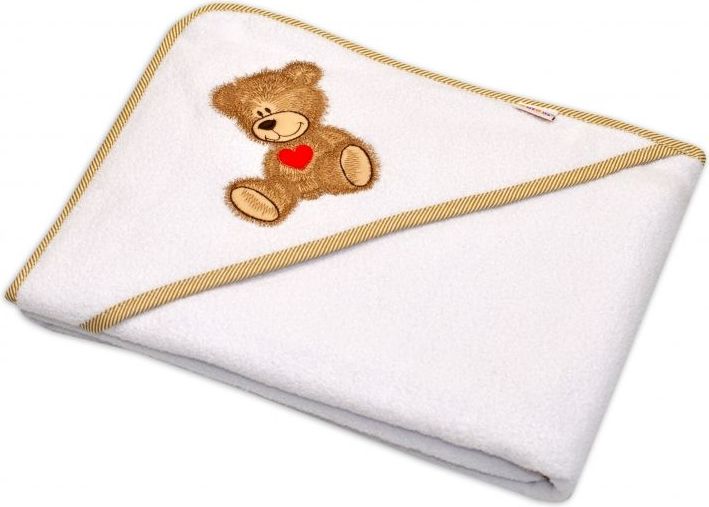 Froté osuška s kapucí Baby Nellys® 100x100cm Sweet TEDDY - bílá - obrázek 1